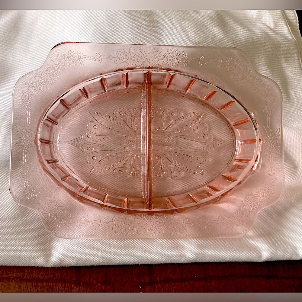 Vintage Pink Depression Glass Divided Tray Dish